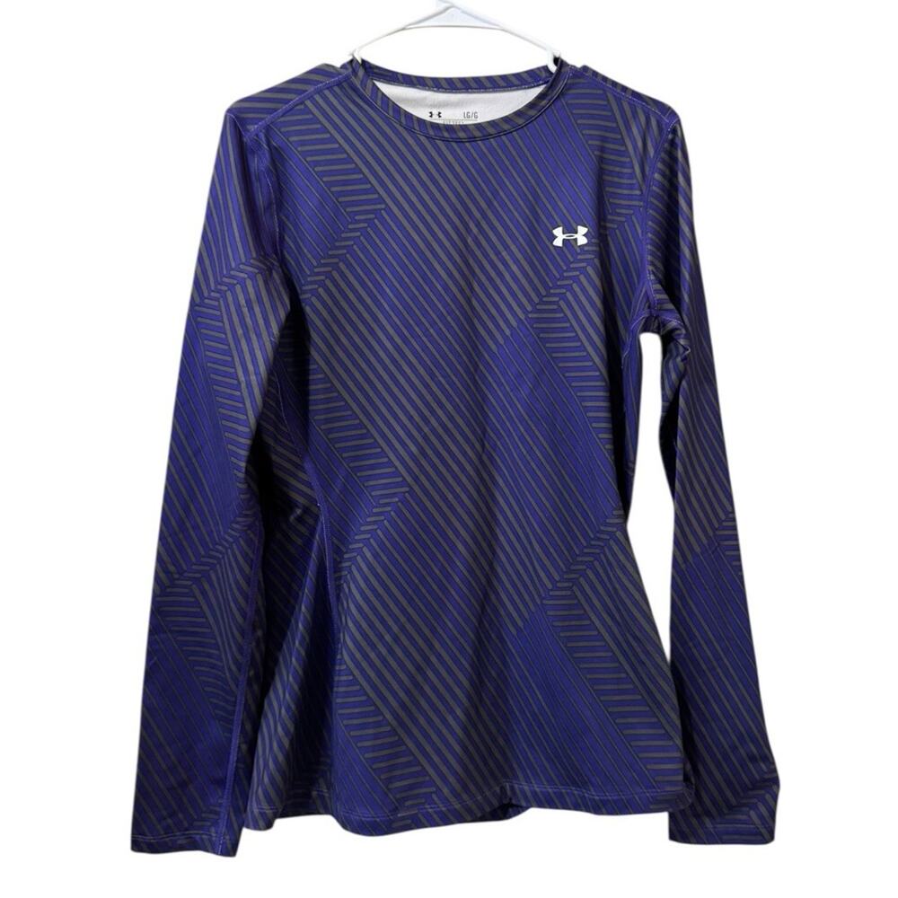 Under Armour Shirt Cold Gear Large Striped Long Sleeve Fitted Stretch Activewear